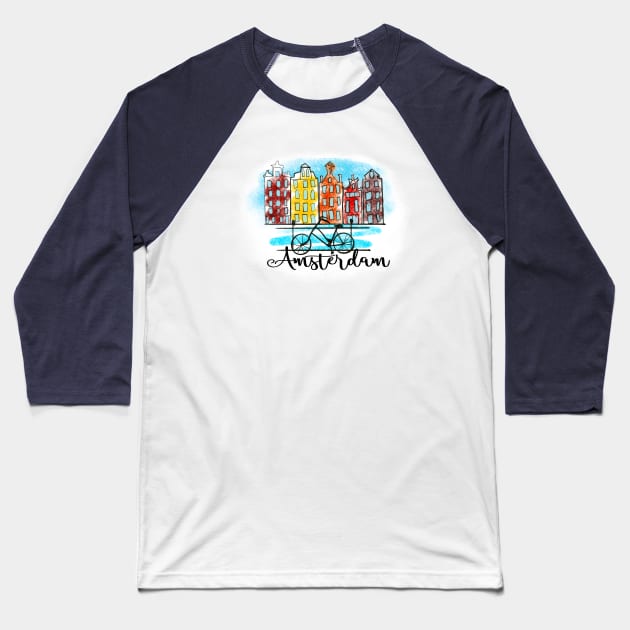 Amsterdam skyline city view Baseball T-Shirt by Orangerinka